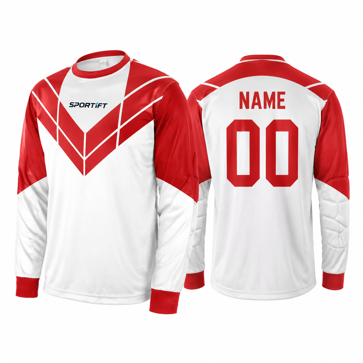 Weiß-Rotes Langarm-Torwarttrikot mit geometrischem Design