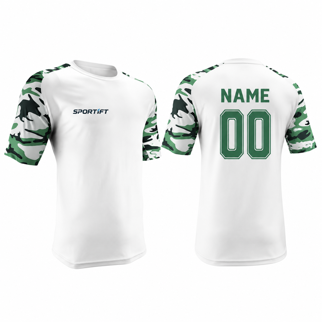 Weiß-Grün Camo Ärmel Fußball Trikot T-Shirt – Performance Fit