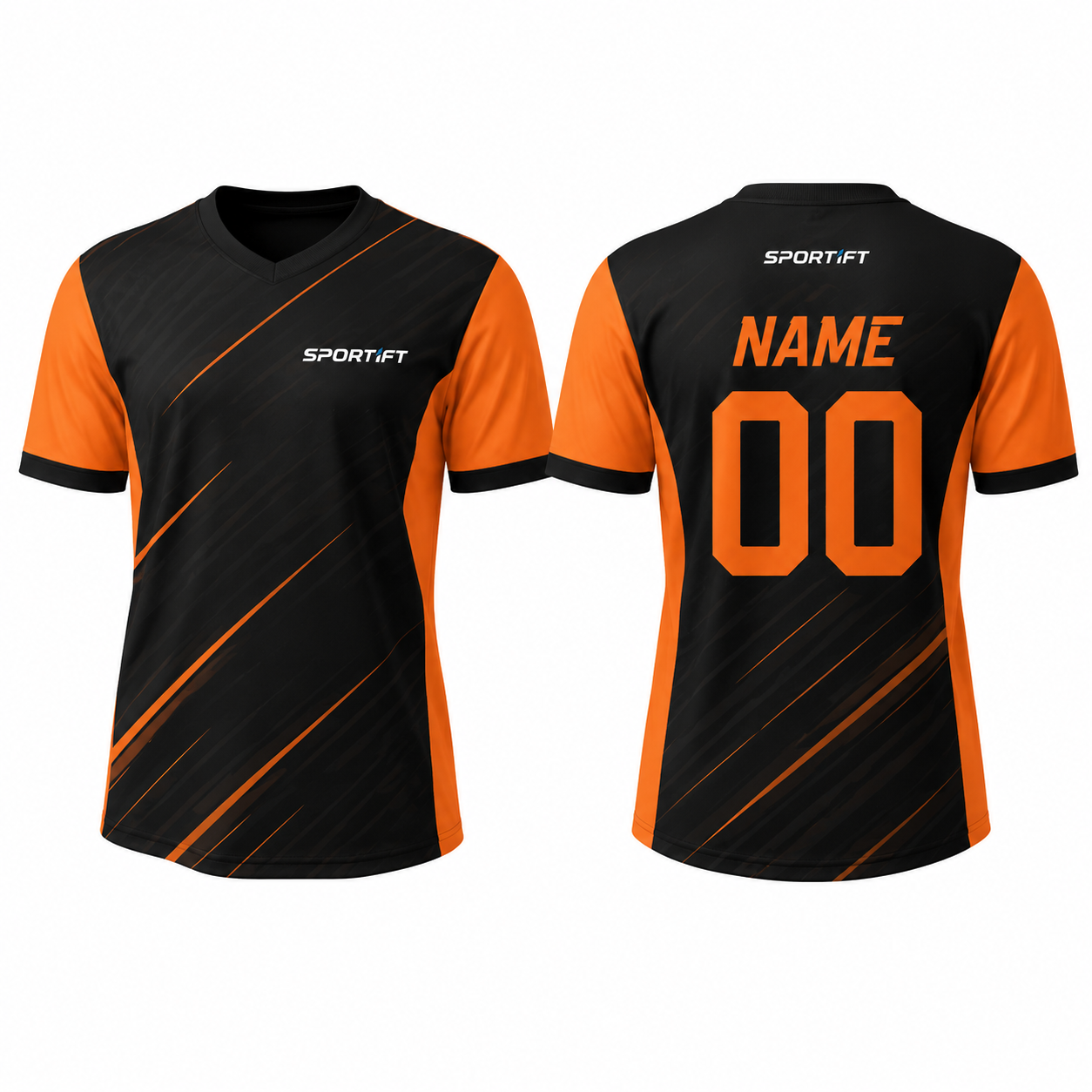 Schwarz-Orange Fußballtrikot mit V-Ausschnitt und Kurzarm - Dynamic