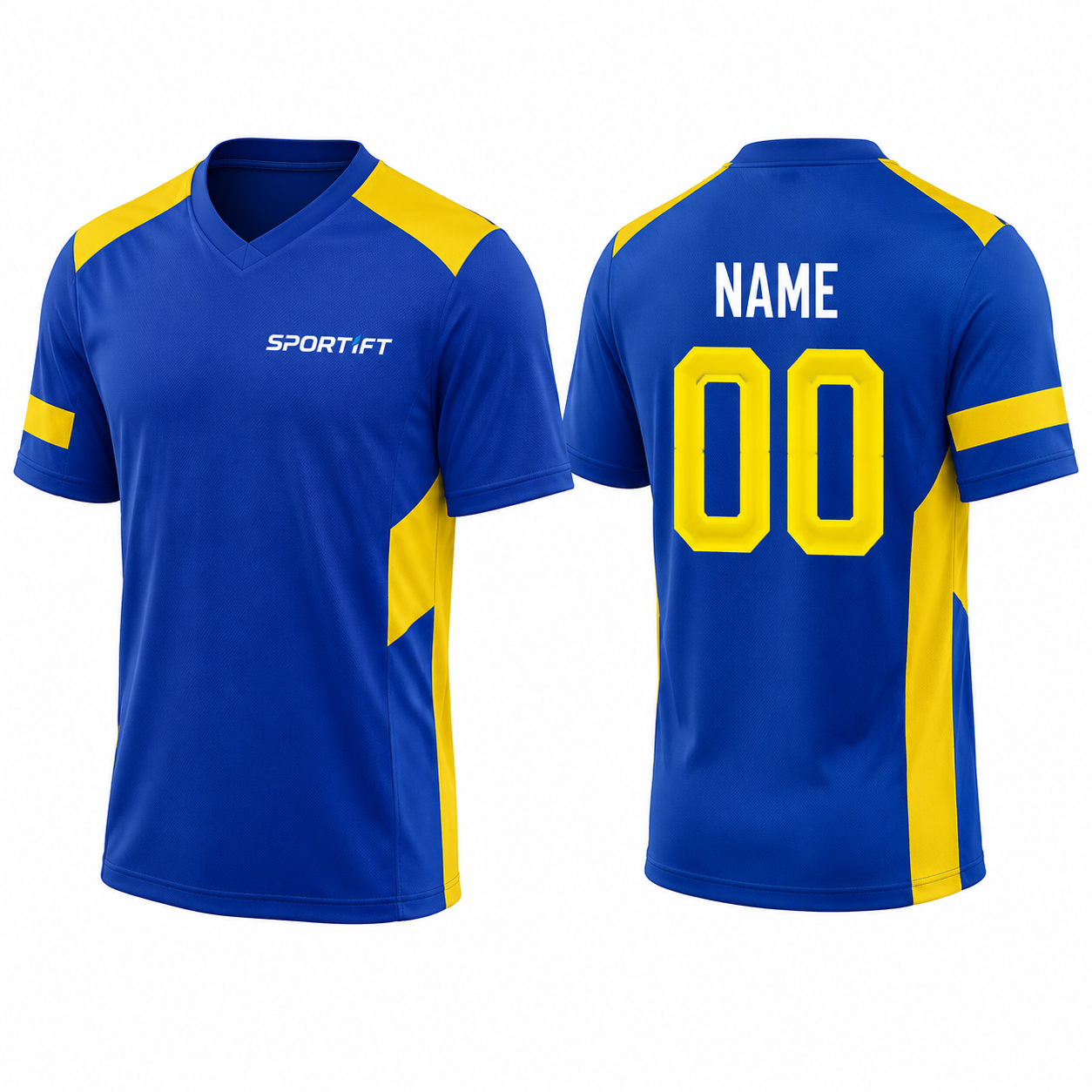 Royal Blue & Gelb Fußballtrikot mit V-Ausschnitt – Modernes Langarm-Design