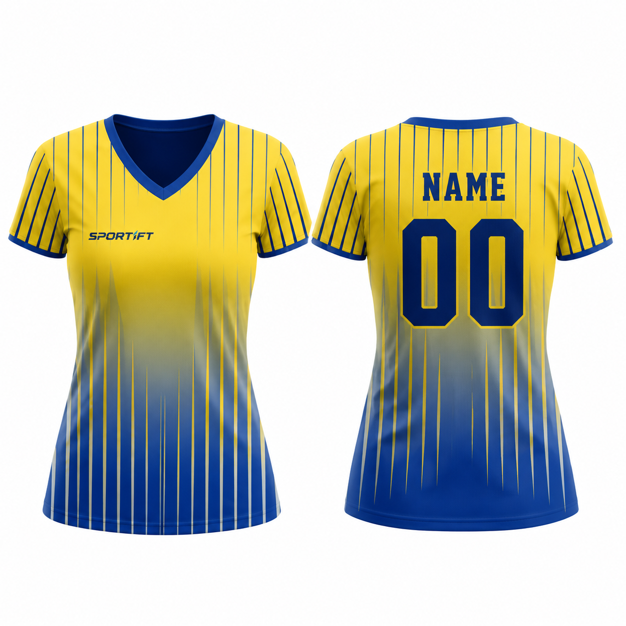 Damen V-Ausschnitt Fußball Trikot Gelb Blau Verlauf - Customizable
