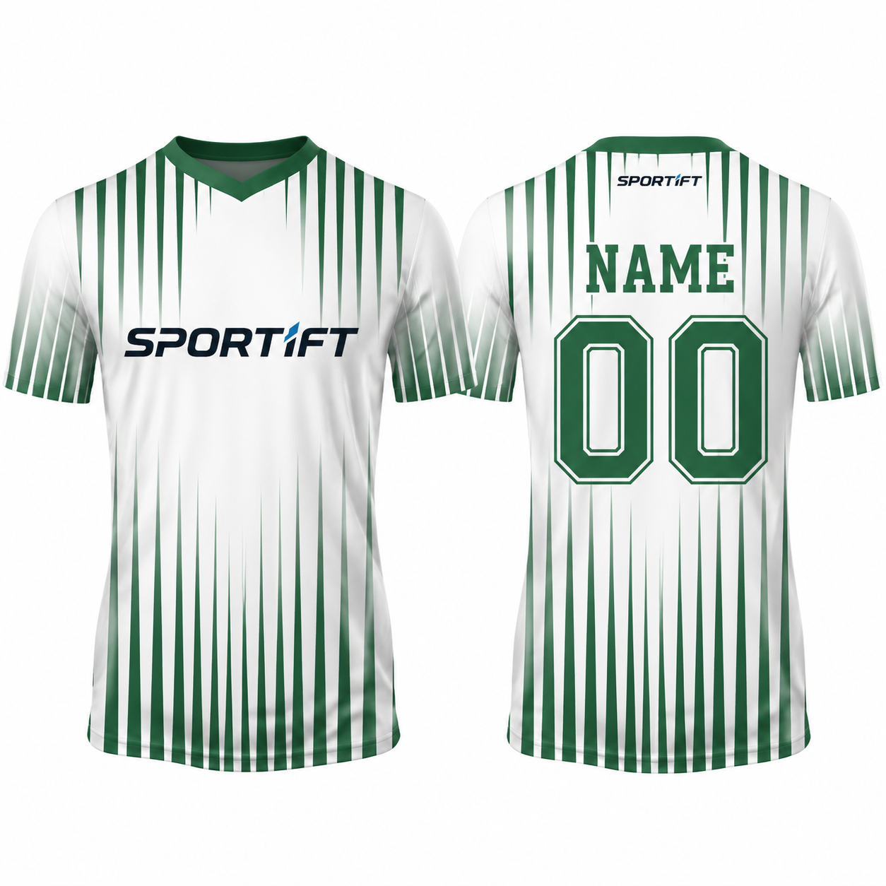 Grün-Weiß V-Ausschnitt Kurzarm Fußballtrikot – Sublimationsdesign