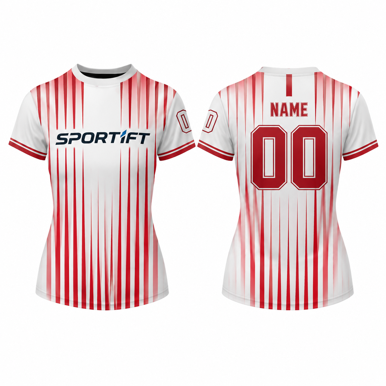 Fußballtrikot Weiß/Rot Streifen-Design mit Logo-Platzhalter