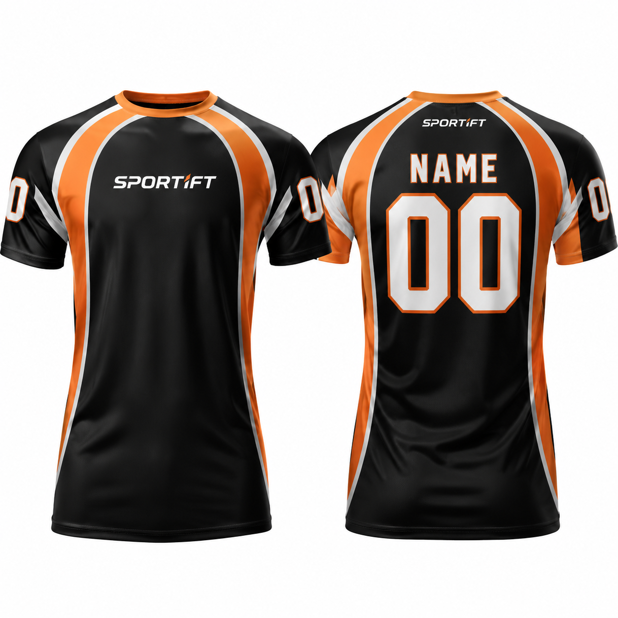 Custom Soccer Jersey Black Orange Swoop Design