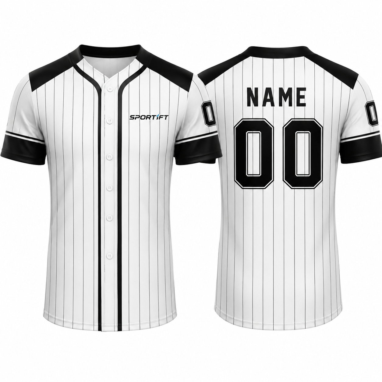 Fußballtrikot mit Nadelstreifen – Weiß/Schwarz – Klassisches Design