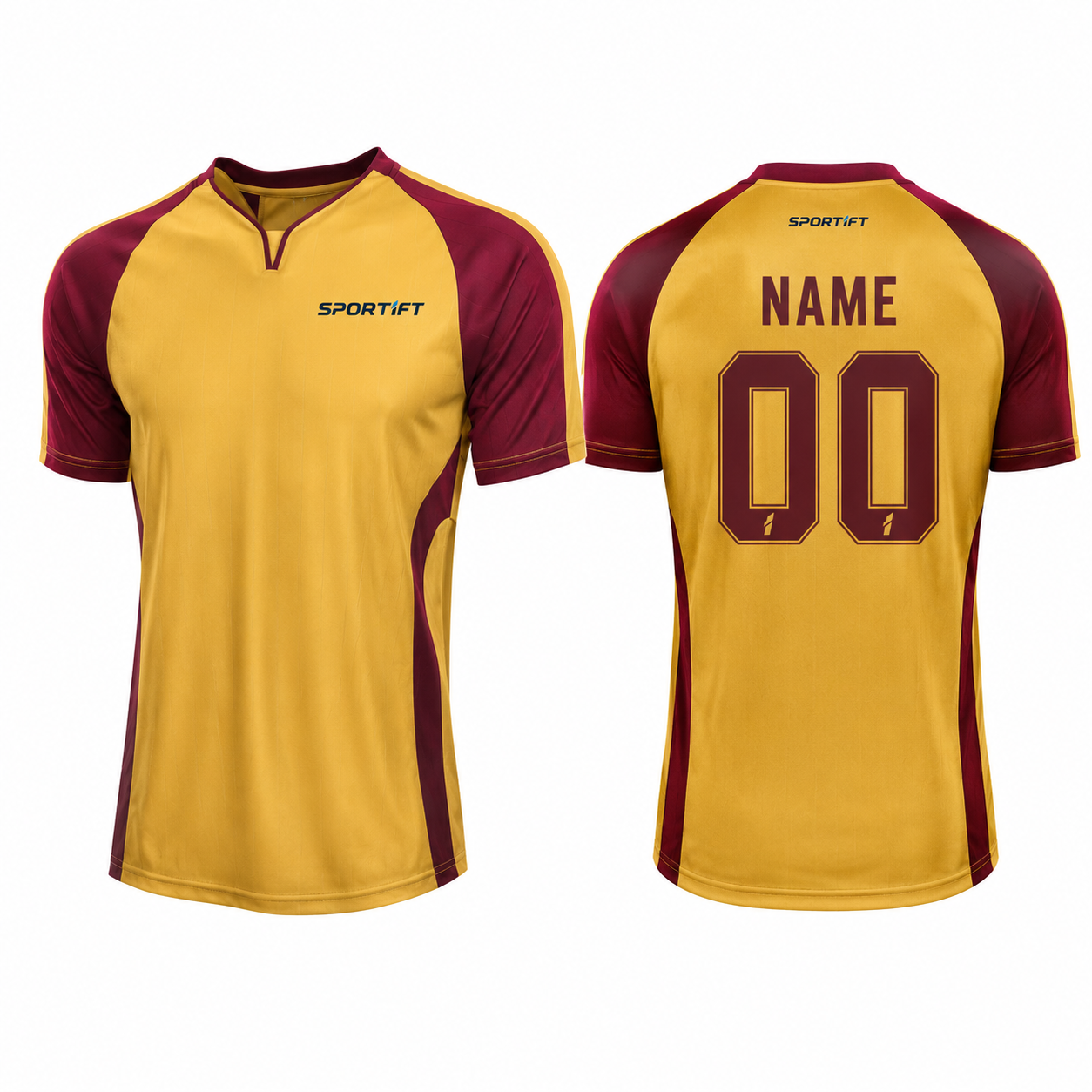 Gold-Maroon Fußballtrikot mit V-Ausschnitt und kurzen Ärmeln