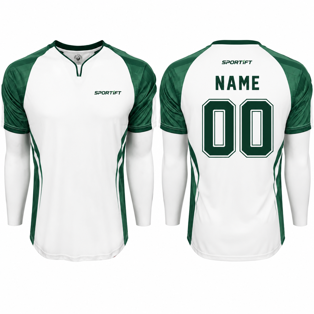 Weiß-Grün Fußball-Trikot mit V-Ausschnitt – Dynamisches Kontrastdesign