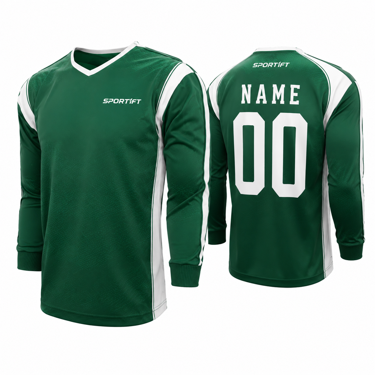 Grün-Weißes Langarm-Fußballtrikot für Training und Spiel