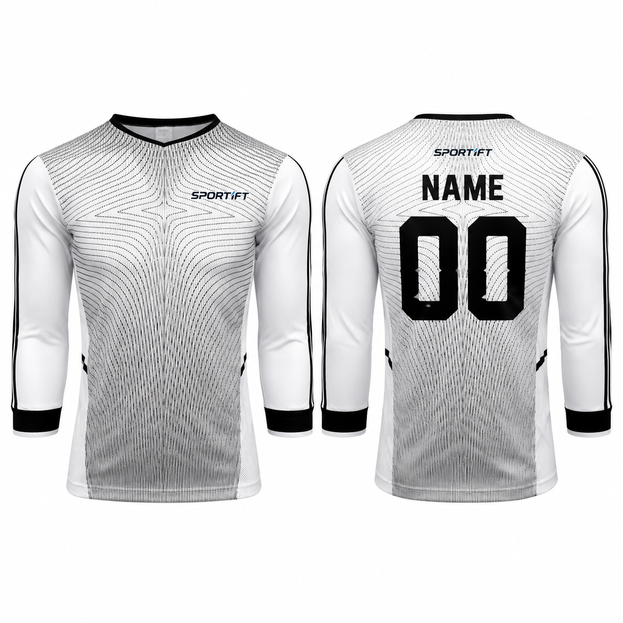 Fußballtrainings-Trikot Langarm Weiß/Schwarz Gradienten-Netz-Design