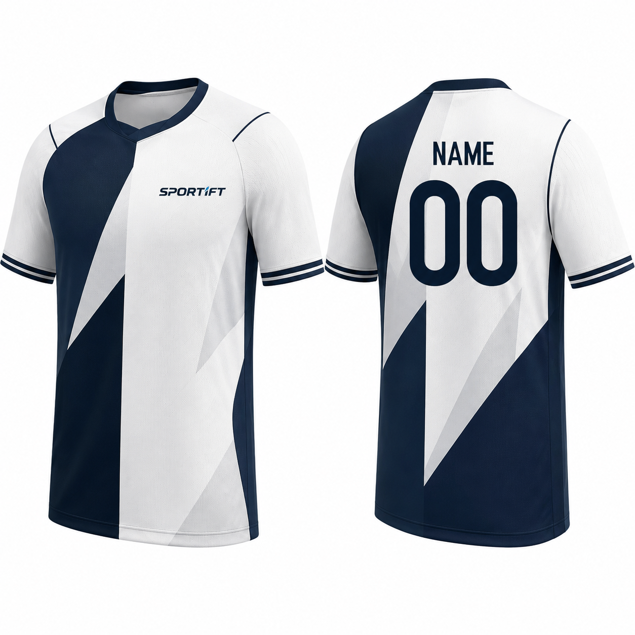 Maßgeschneidertes Fußballtrikot Weiß/Navy mit individueller Nummer 2