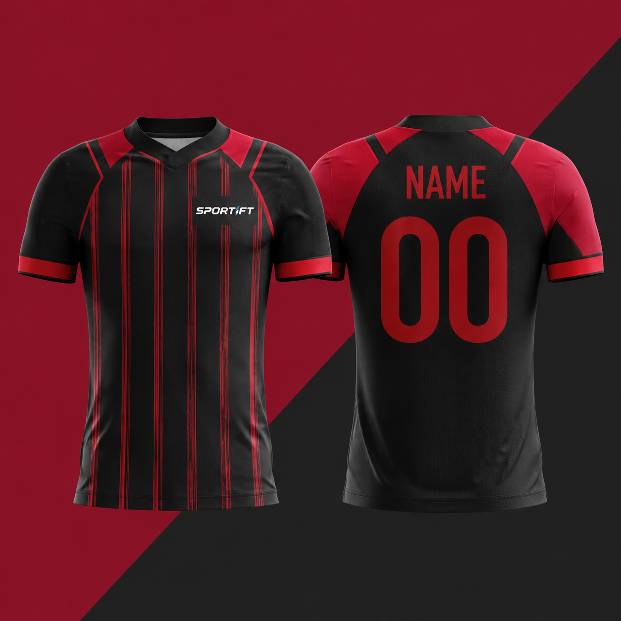 Fußball-Trikot Schwarz-Rot mit individuellem Design