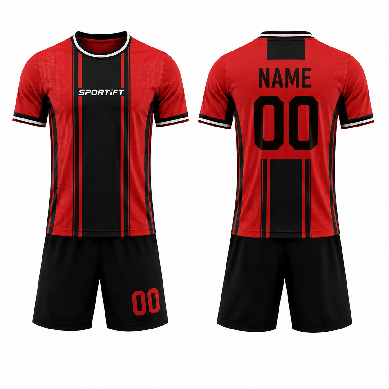 Fußballtrikot-Set Rot-Schwarz – Kurzarm Trikot & Shorts mit Nummer 2