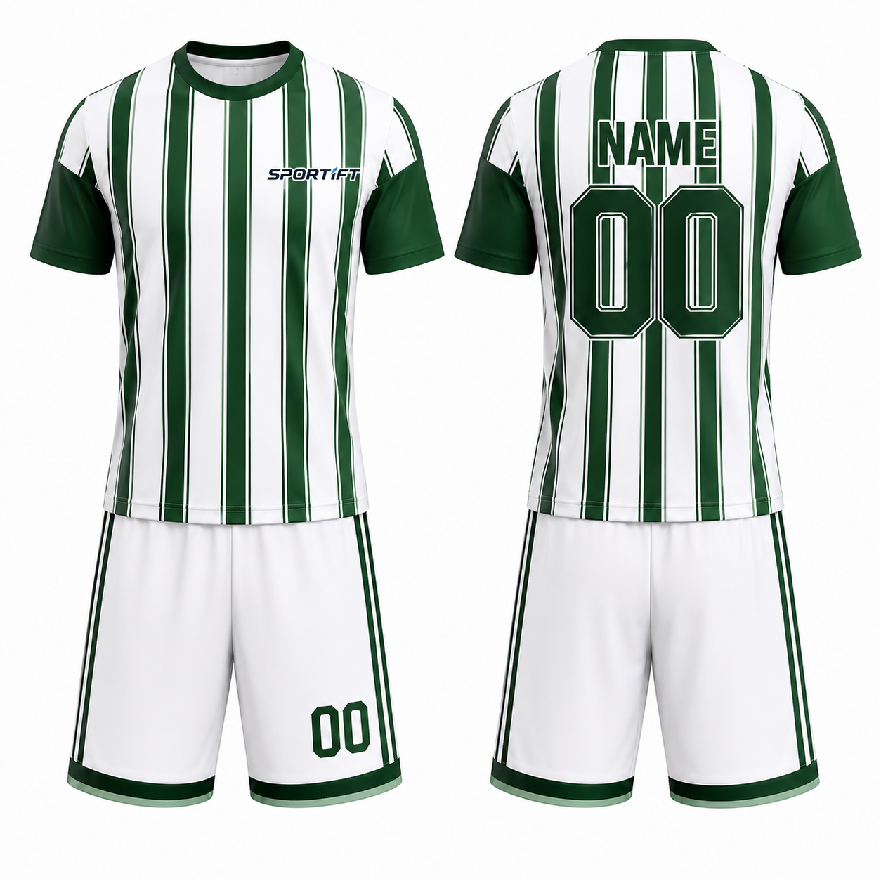 Fußballtrikot-Set Weiß/Grün Streifen - Klassisches Vereinsdesign