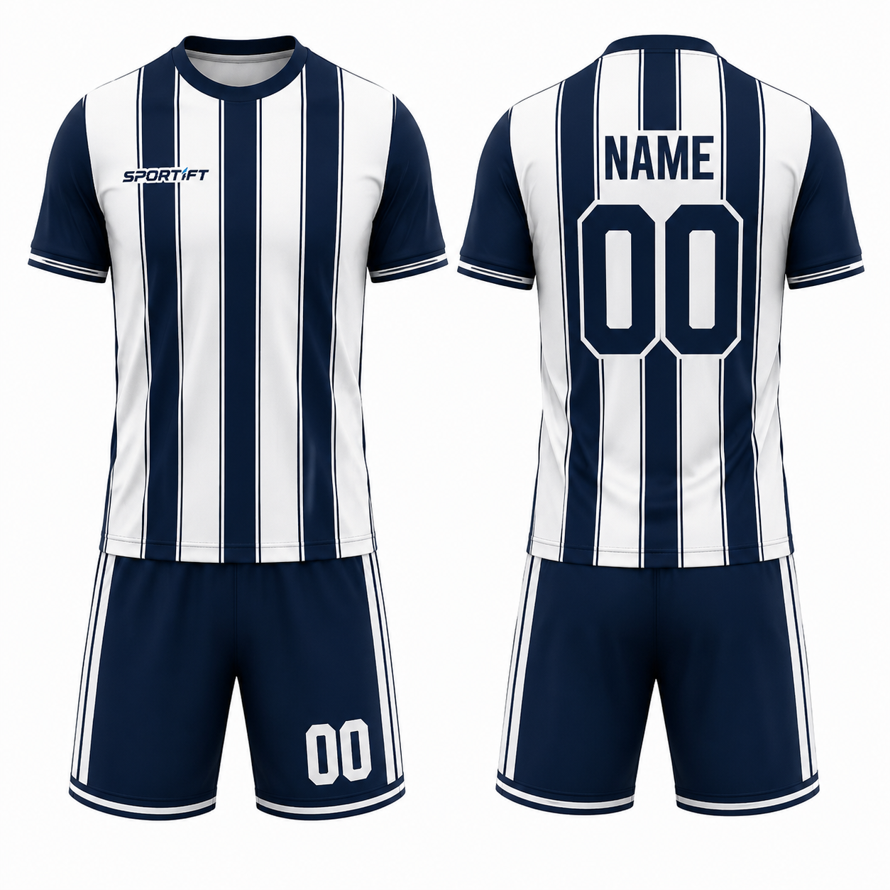 Fußballtrikot-Set Weiß & Marineblau - Vertikale Streifen Club-Stil