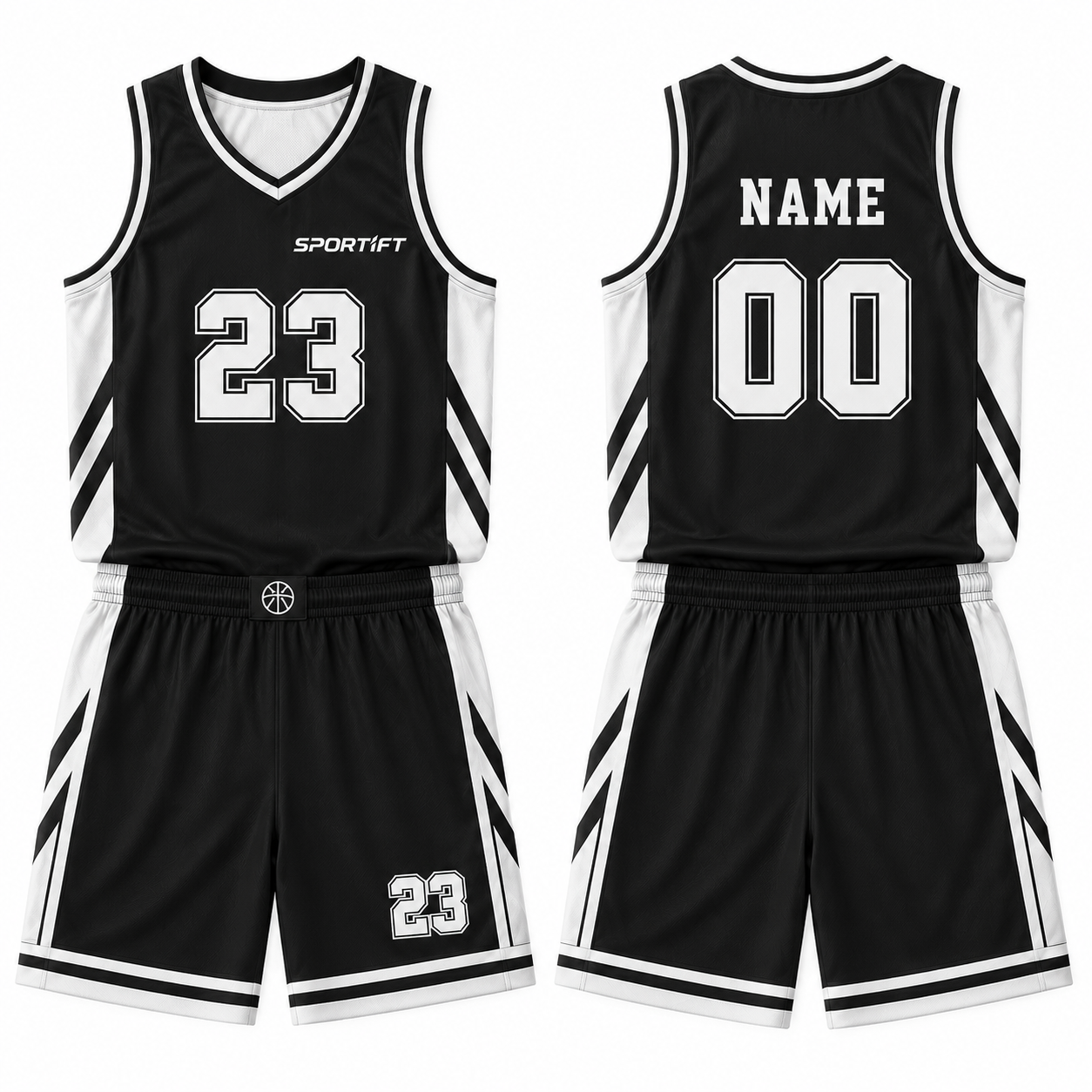 Basketball Trikot Set Schwarz-Weiß mit Nummer 23