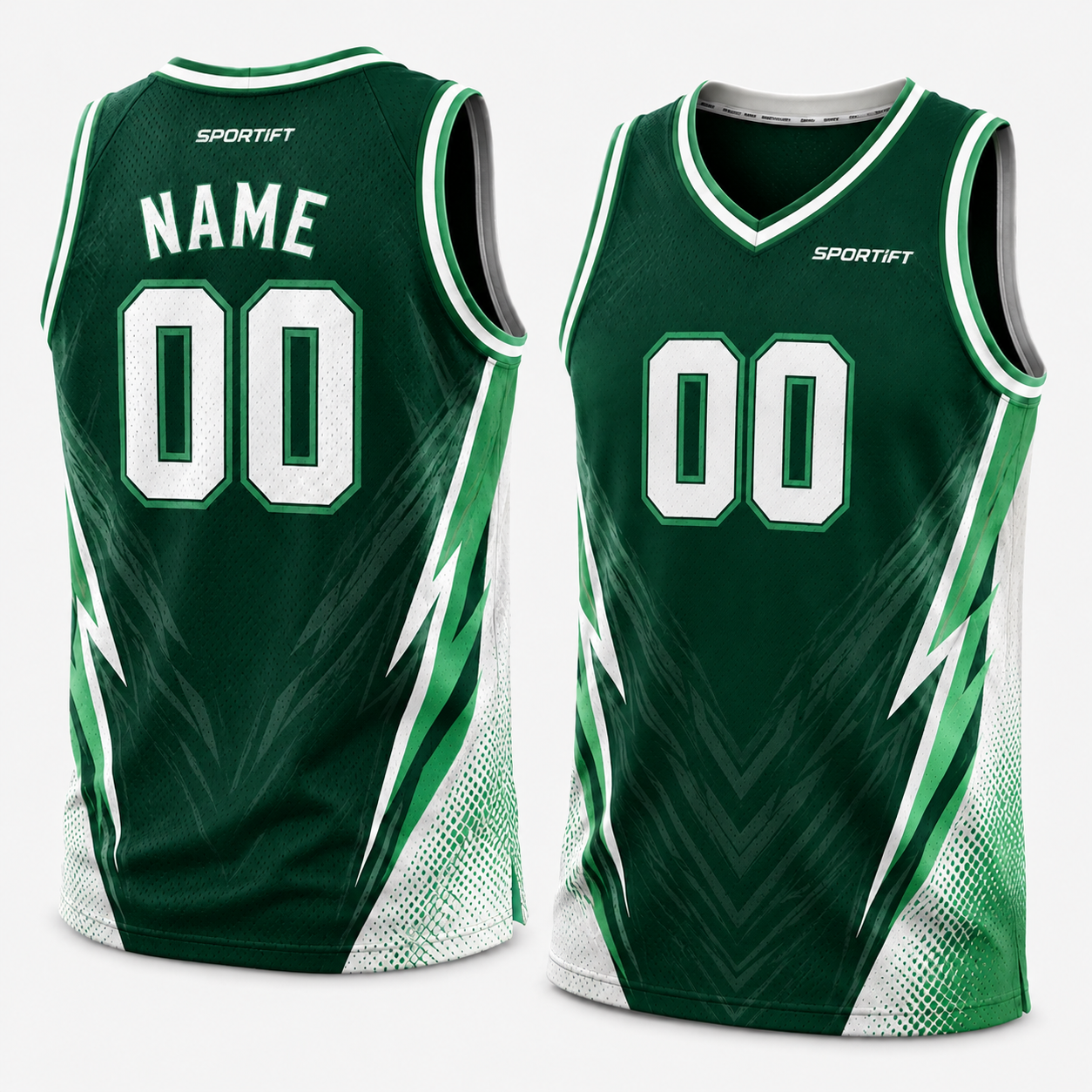 Basketball-Trikot Grün-Weiß mit individuellem Design für Herren