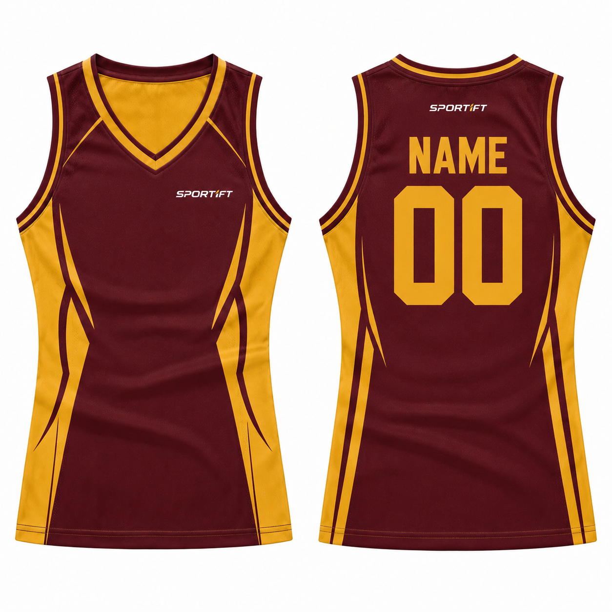 Damen Basketball Tanktop Maroon Gold V-Ausschnitt