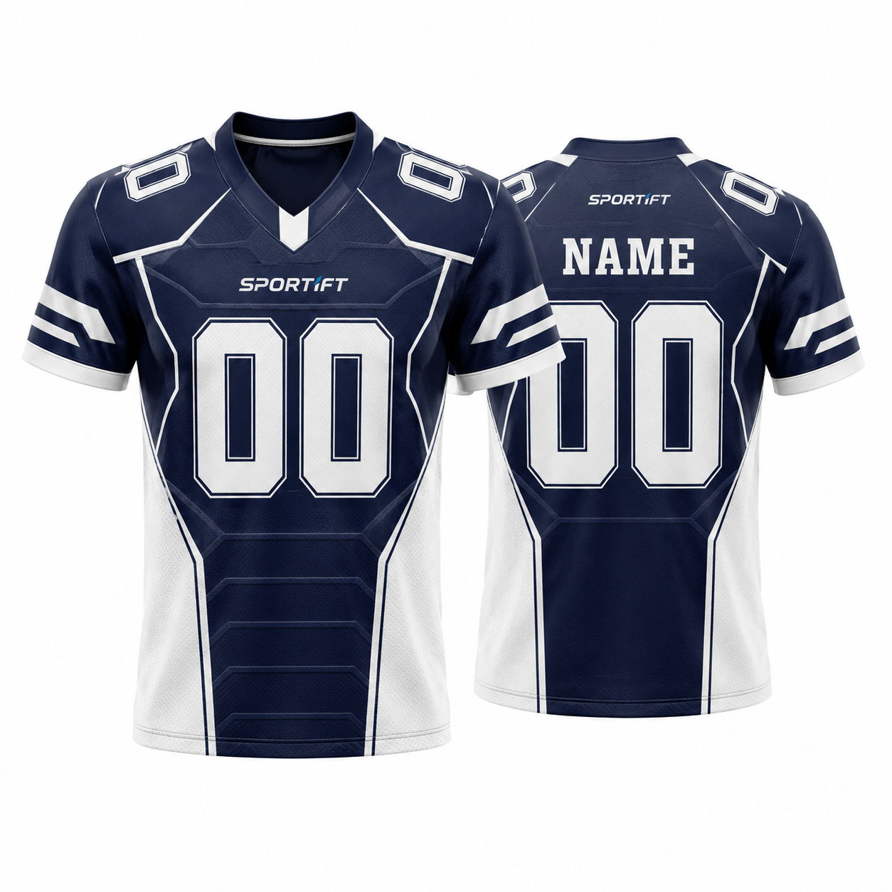 Navy White American Football Jersey - Kurzarm V-Ausschnitt
