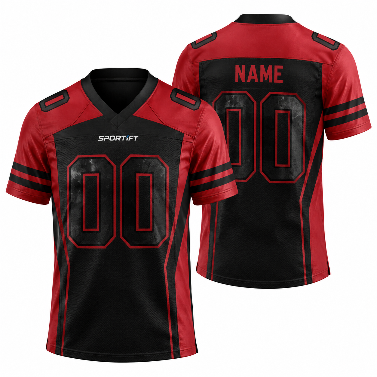 Red & Black American Football Trikot V-Ausschnitt Kurzarm Champion Edition
