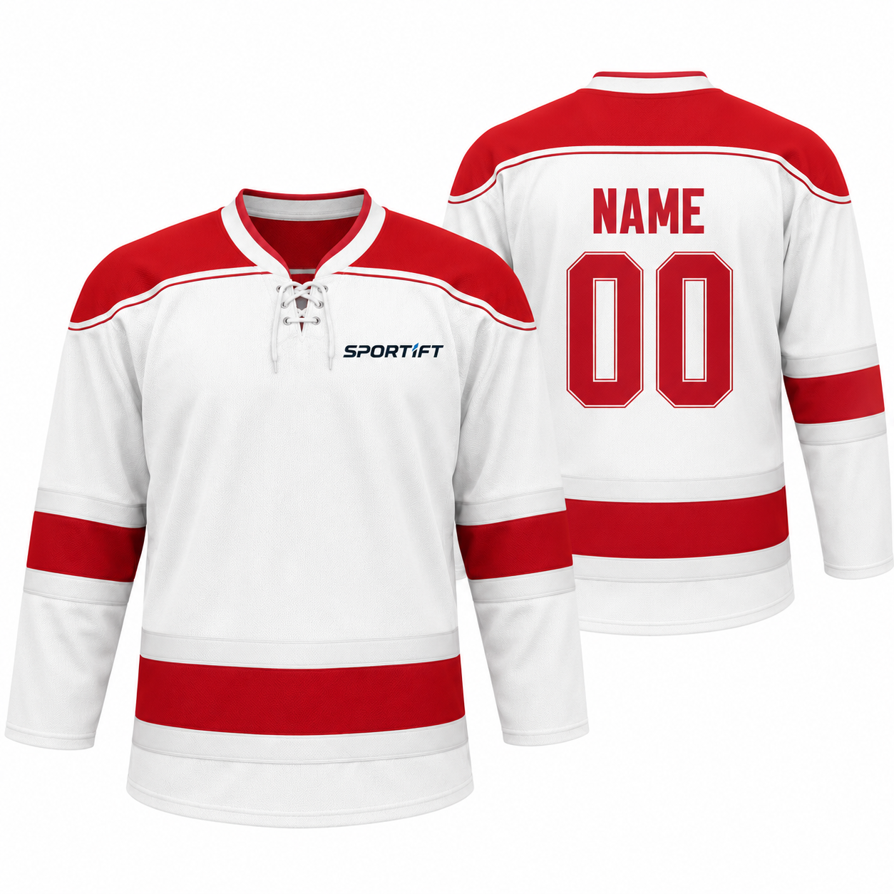 Eishockey-Trikot langarm mit rot-weißen Streifen und Kordelzug - Classic Ice