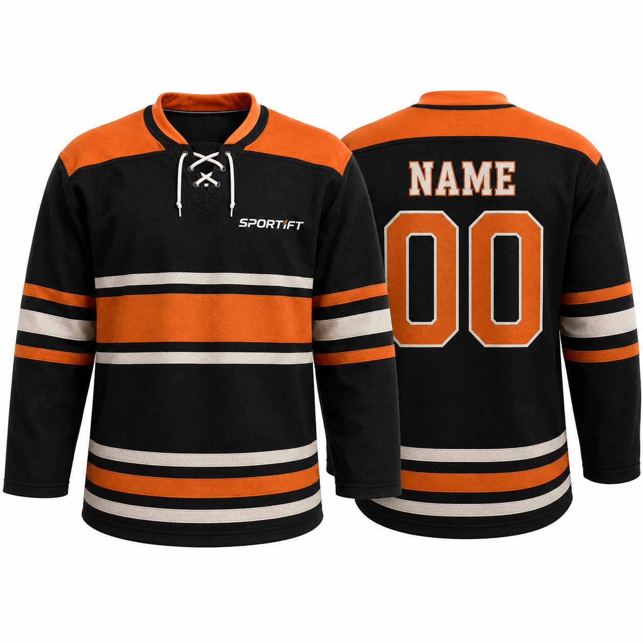 Eishockey Trikot Schwarz Orange Racing Vintage