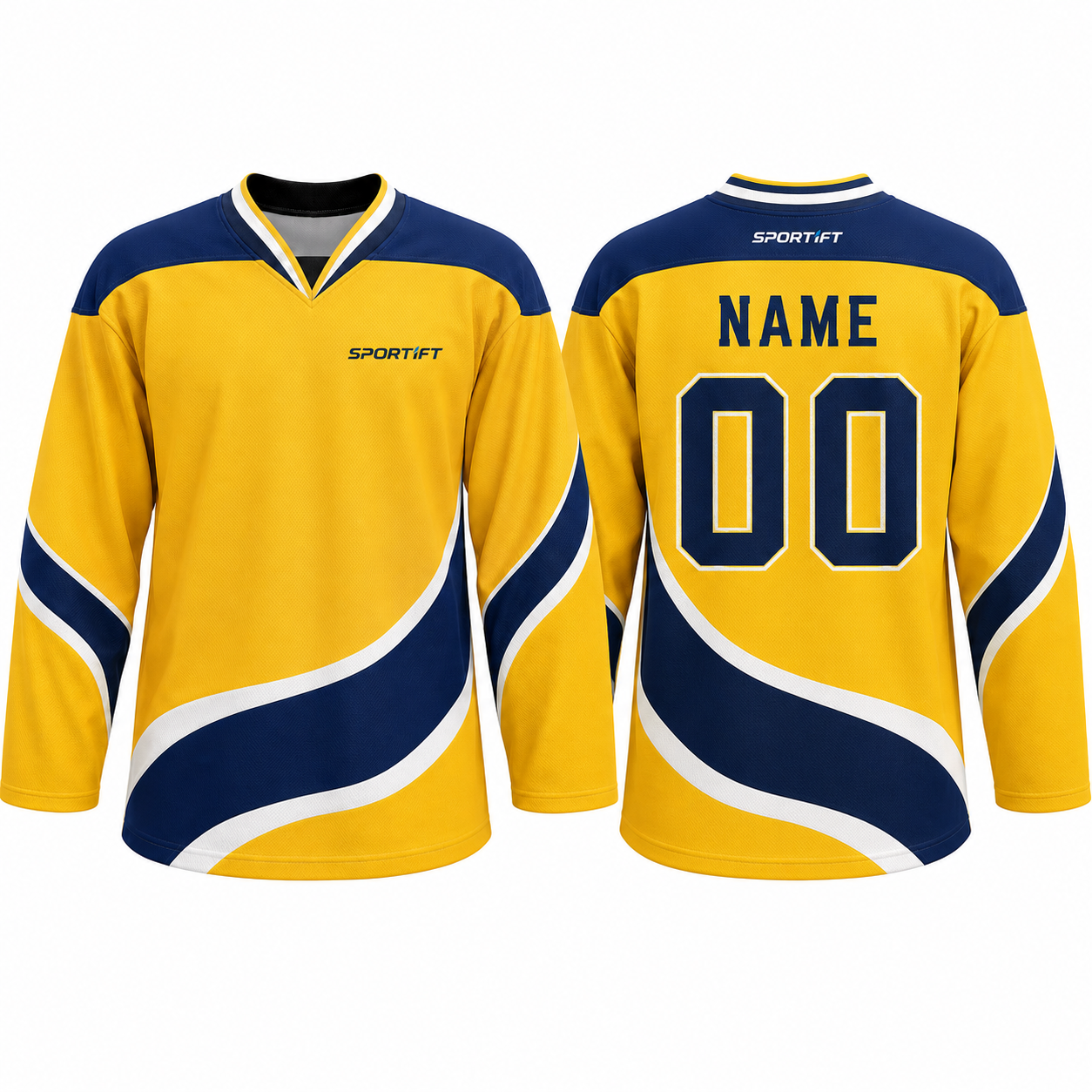 Eishockey-Trikot Langarm Gelb-Blau Dynamik