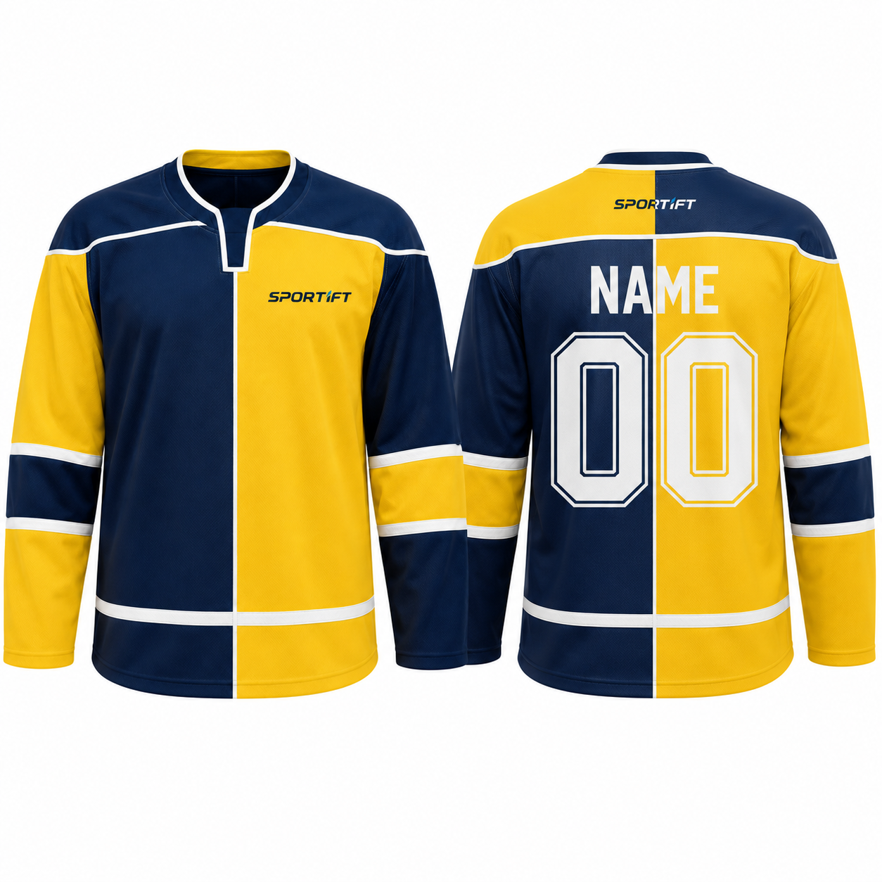 Eishockey Trikot Gelb Blau Langarm Premium