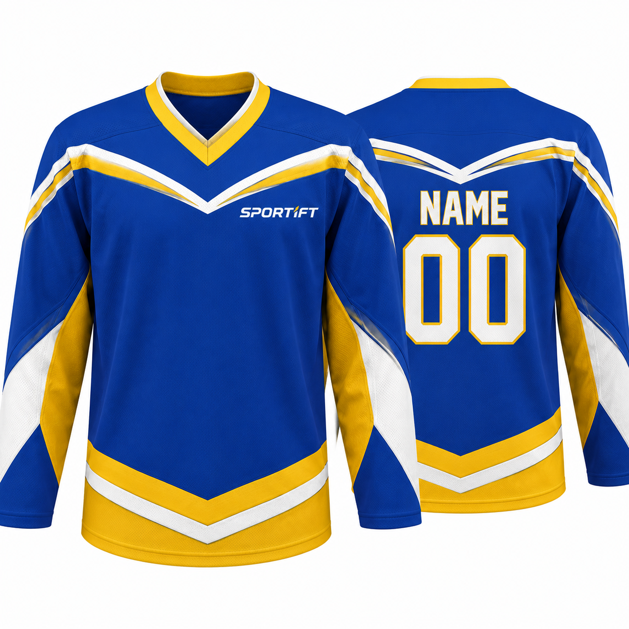 Eishockey-Trikot Royal Blau Gelb Langarm