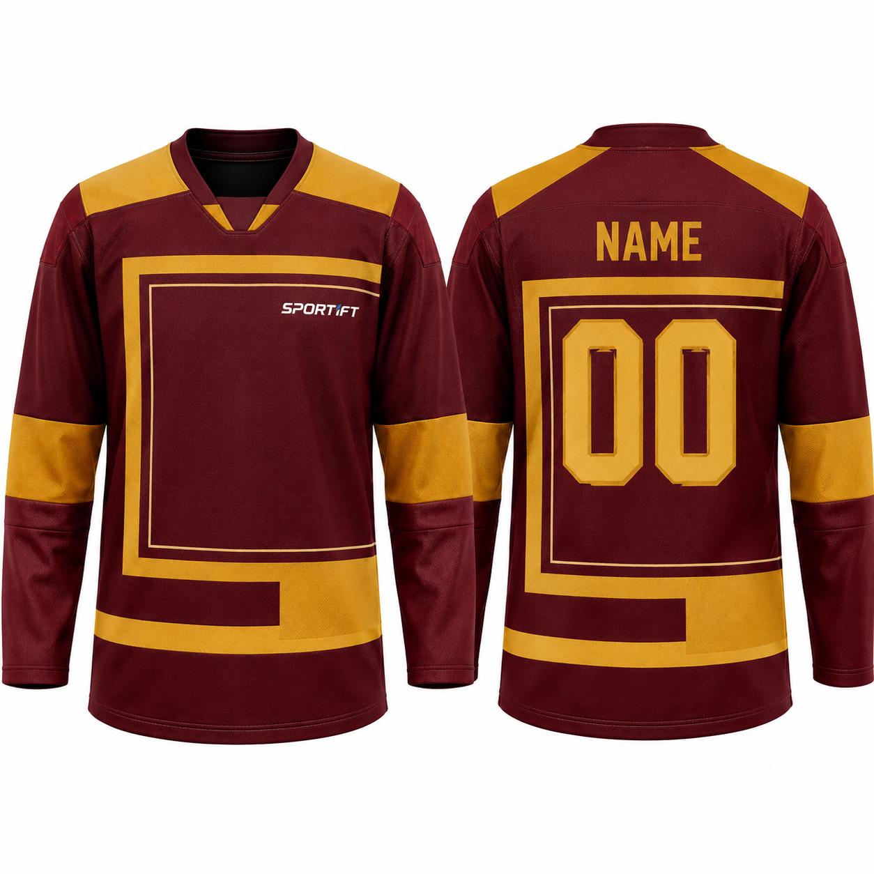 Maroon Gold Eishockey Trikot mit geometrischem Design