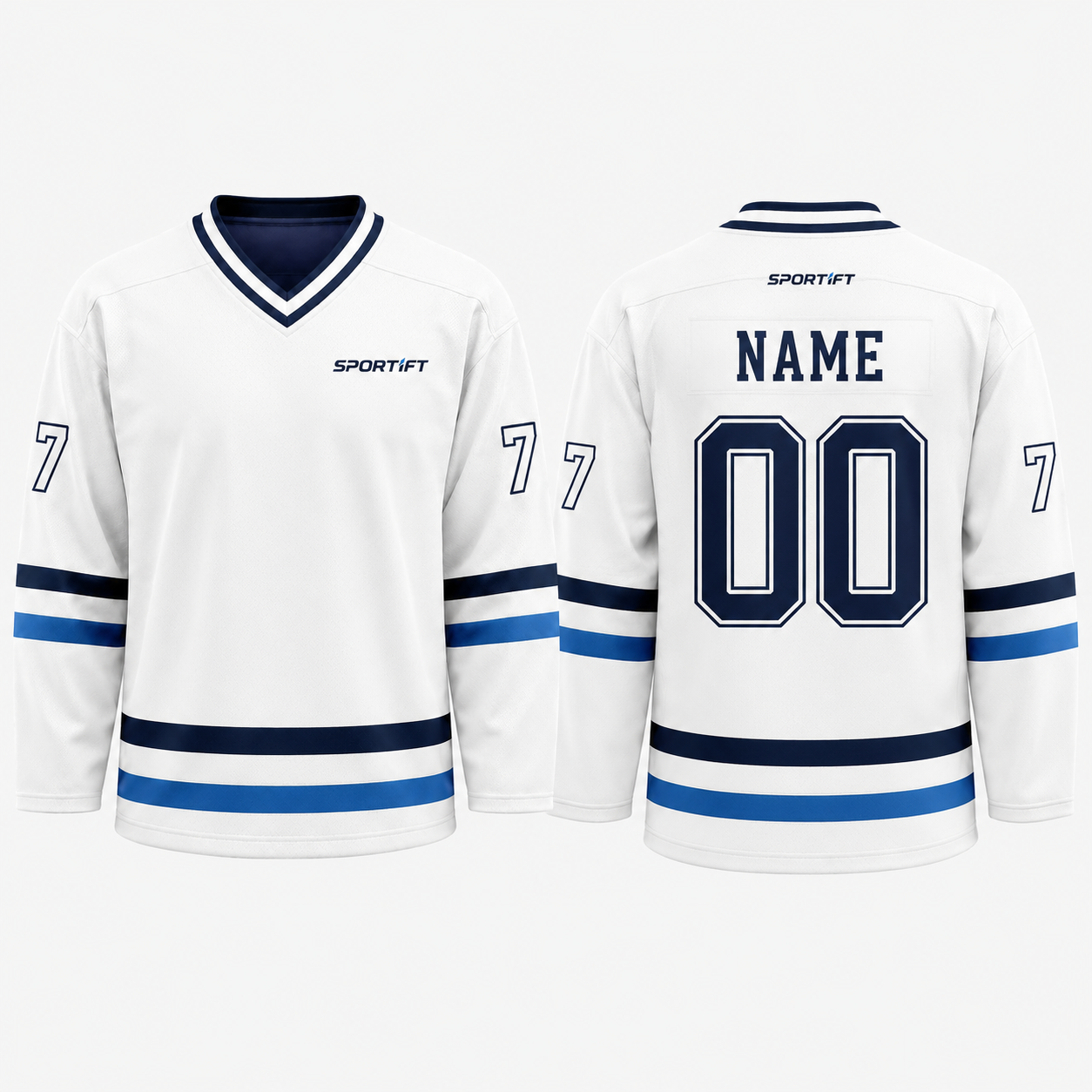 Eishockey Trikot langarm Weiß Marine – Team's Design