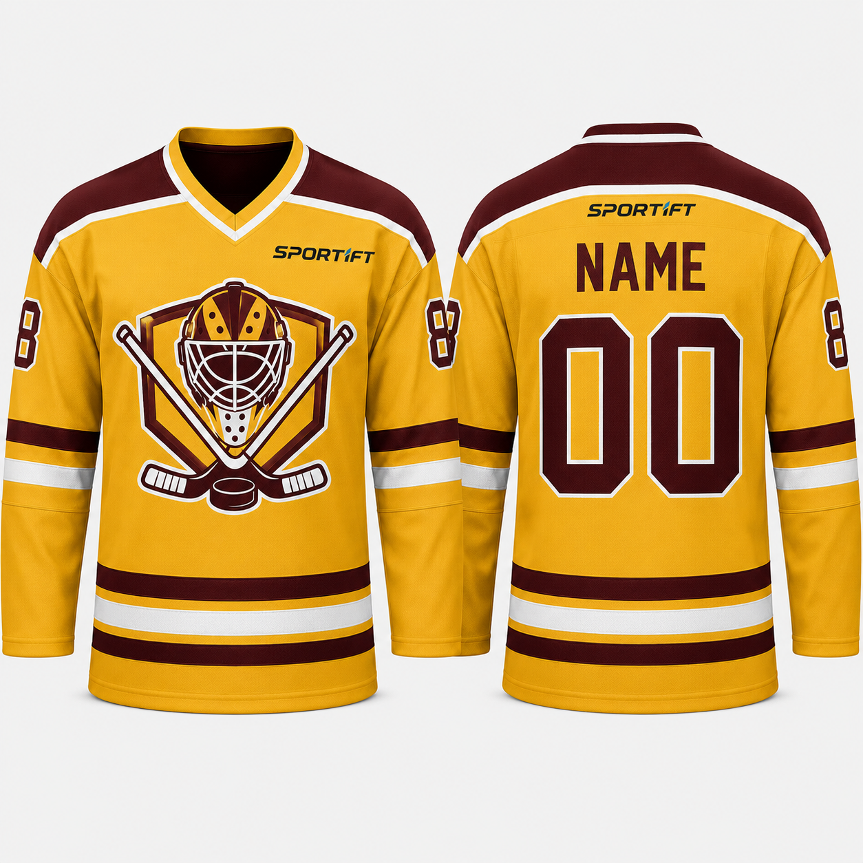 Eishockey-Trikot Gold & Maroon mit Torwächter-Logo