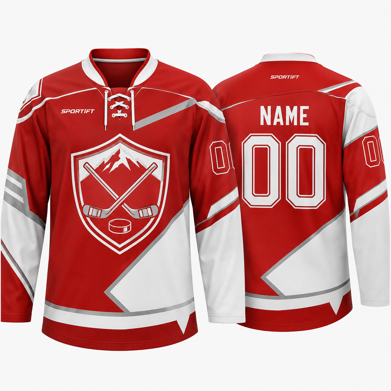 Eishockey Trikot Rot-Weiß langarm