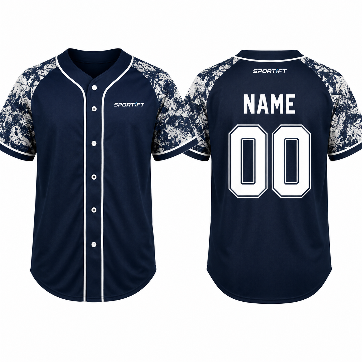 Navy-Weißes Baseball-Trikot mit Knopfleiste