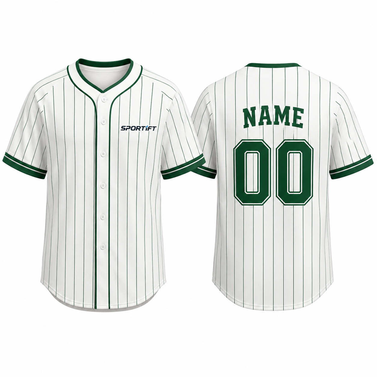 Grün-Weißes Baseball Jersey mit feinen Streifen – Traditionelles Design