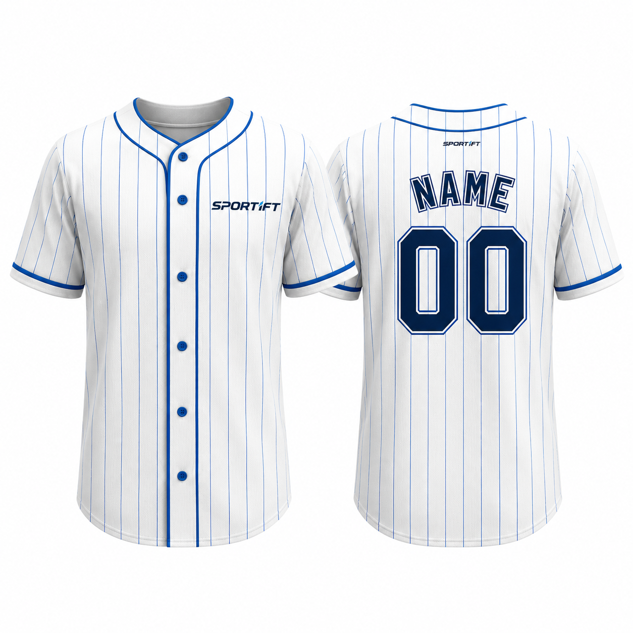 Weiß-Blaues Baseball-Trikot mit Streifen – Teamname 00