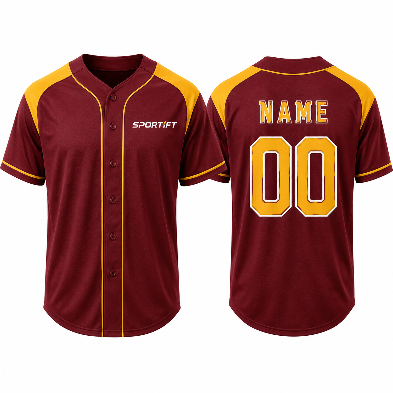 Maroon-Gold Baseball Jersey – stilvolles Trikot mit Knopfleiste