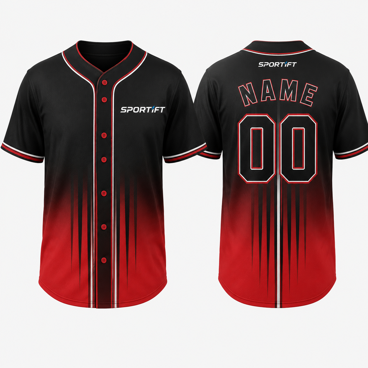 Baseball Jersey Rot Schwarz Gradient – Teamname 00