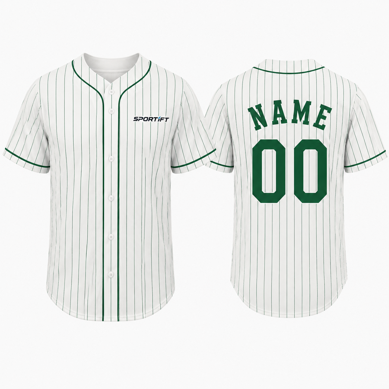 Baseball-Trikot Grün-Weiß mit Streifendesign