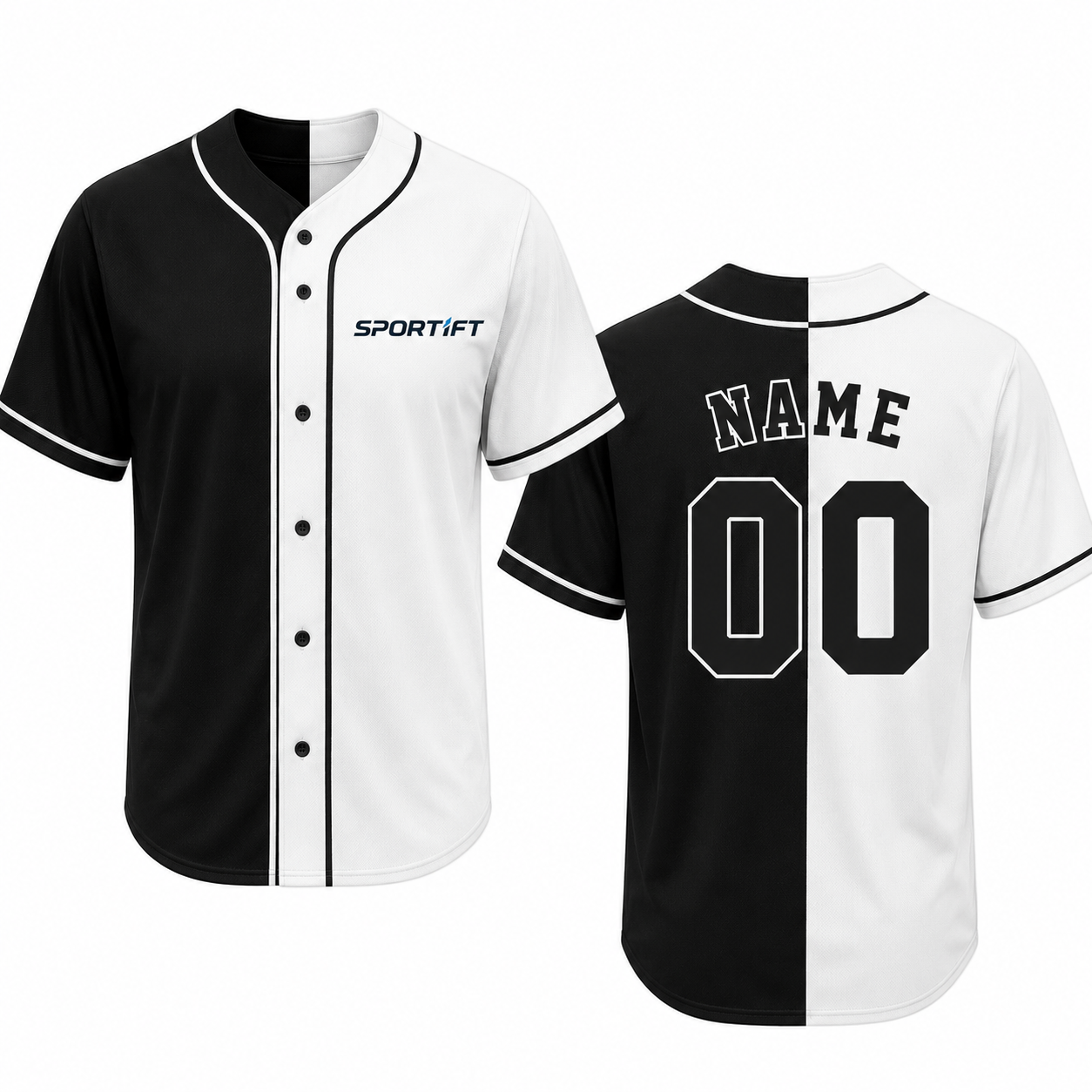 Baseball-Trikot Schwarz-Weiß Split EliteKings