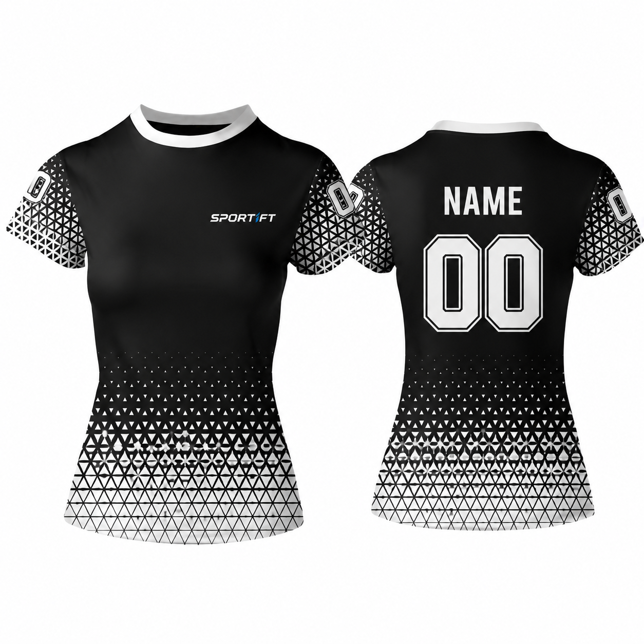 Schwarz-Weiß Fußballtrikot mit Triangel-Netzmuster – Personalisierbar