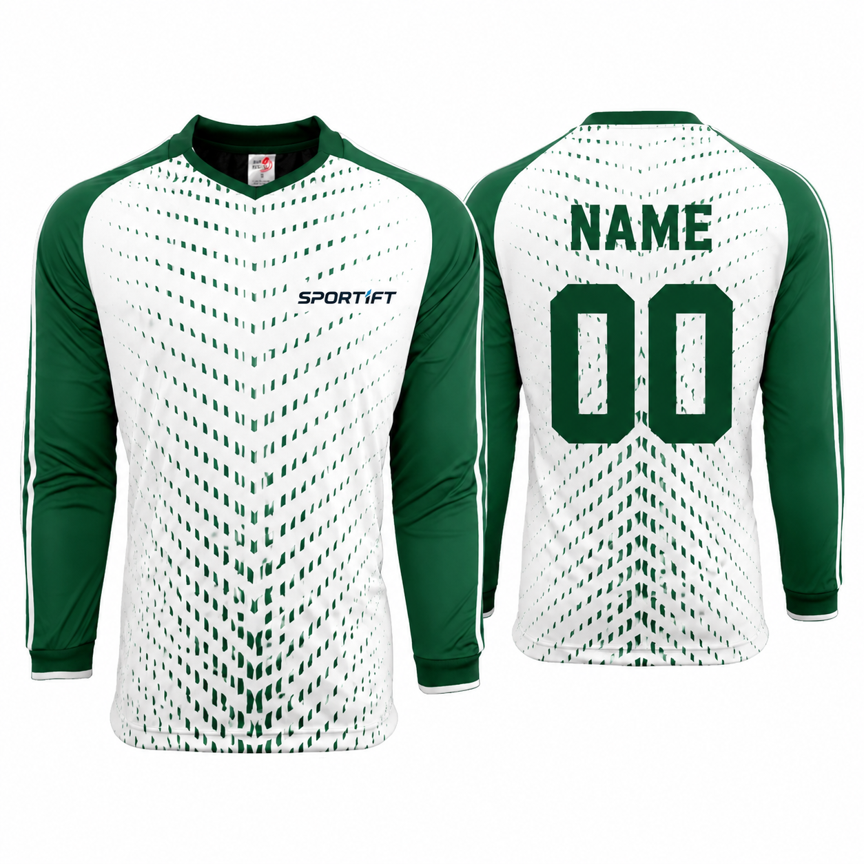 Fußball Langarm Trikot Weiß-Grün Geometrisches Gitter