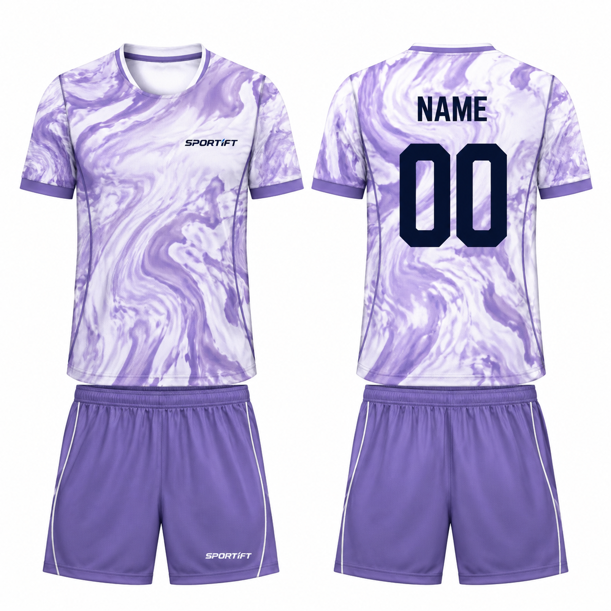Purple White Tie Dye Fußball Trikot Set – Kurzarm Trikot & Shorts